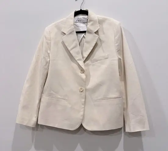 ZARA  Cotton Blazer Two Buttons (Oyster White) Size L NWOT