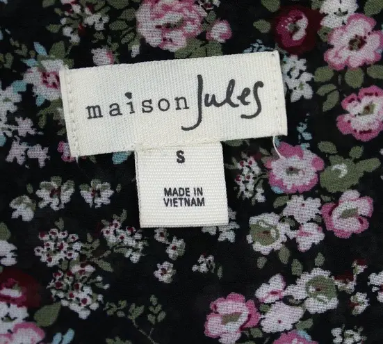 Maison Jules  Womens S Dark Floral Georgette Blouse Top Black Pink Cottagecore