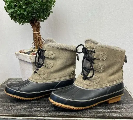 Khombu Black & Tan Fur lined Water Resistant Lace Up Suede & Rubber Boots 7