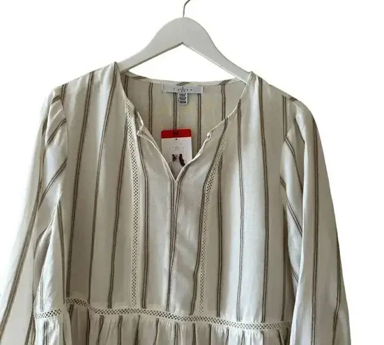 NWT Fever 3/4 Sleeve Blouse, Tan/Ivory Stripes Lace Bohemian Gypsy Sz M #1842 White Size M