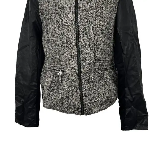 Marc New York Andrew Marc Wool Blend Tweed Vegan Leather Moto Jacket Coat