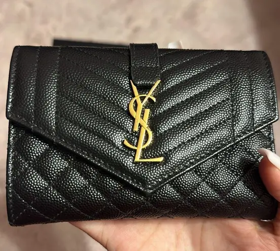 Saint Laurent Authentic  Envelope Small YSL Flap Wallet in Grained Leather