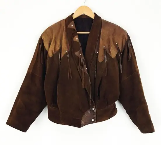 Vintage Cropped Western Suede Jacket with Fringe | Size M Brown Size M