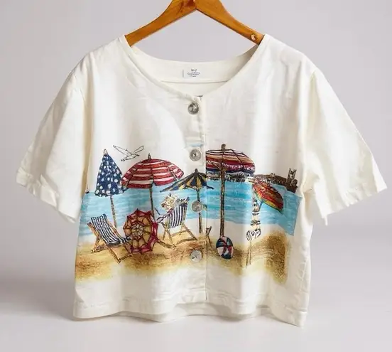 Vintage Y2K Go Nutz Beach Print Cotton Button Up T