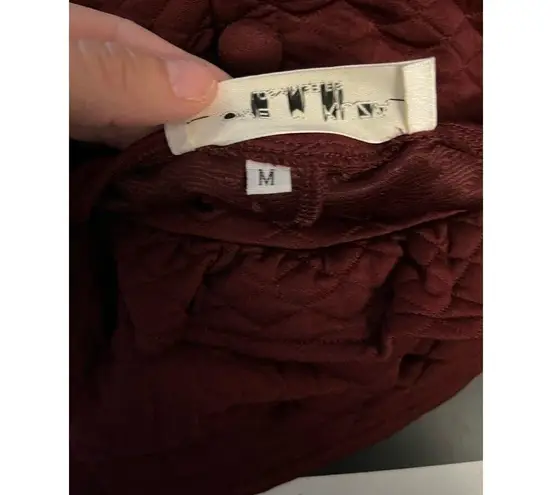 Women's Love Kuza Red Marron Quilted Ruffled Long Sleeve Blouse M Casual Top Size M