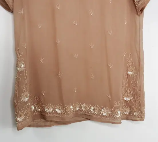 Sundance Peach Beaded Embroidered Short Sleeve Bohemian Blouse Small