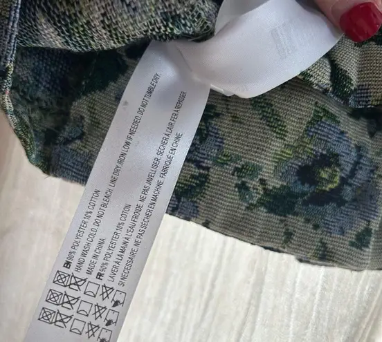 En Saison Passion Top Jacquard Vintage Floral Tapestry Short Sleeve Button NWT S Blue