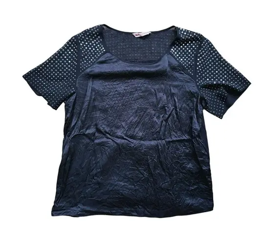 Rebecca Taylor Beaded Silk Short Sleeve Blouse Black 10 Designer Glam Minimalist