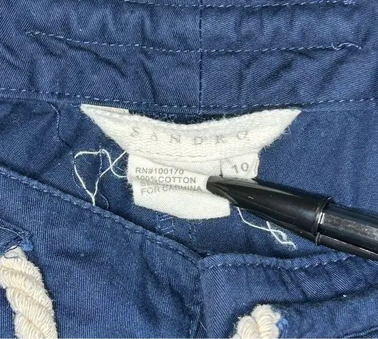 Sandro navy blue cotton cropped capri pants with rope belt women’s size 10