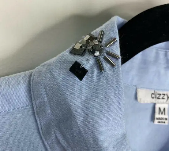 Dizzy Lissy Floral Beaded Button Up Blouse Top Shirt Size Medium M Womens