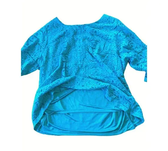 Alfani Lace Layered Zipper Back Teal Lace Overlay Blouse Cotton Blend Size 3X