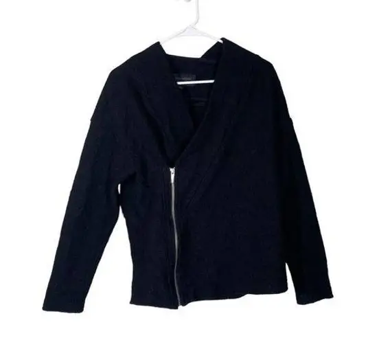 Marcellamoda 100% Virgin Wool Asymmetrical Zip Jacket Black Size XS
