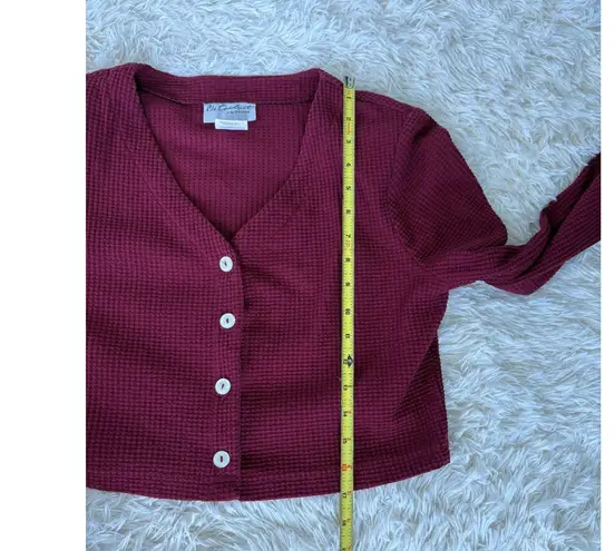 Waffle Knit Cropped Cardigan Burgundy 90s Vintage Style Top