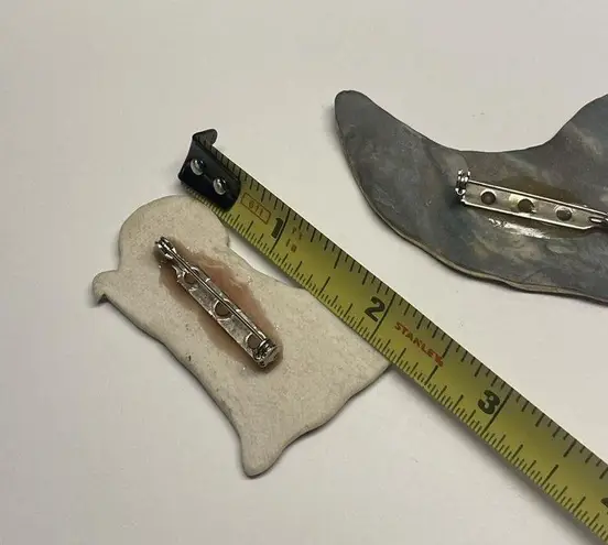 Lot Of 2 Hand Made Ceramic Brooch Pins Hand Painted