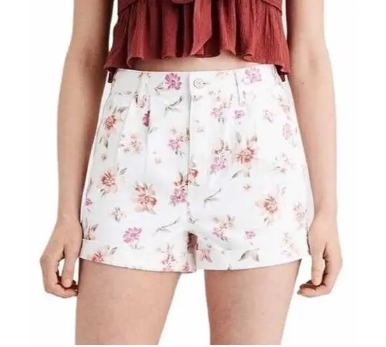 American Eagle Denim Short High Waist Mom Shorts Size 00 White Peach