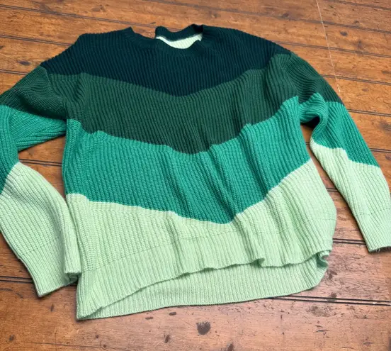 Womens Chevron Colorblock Knit Sweater Size M Green Pullover Long Sleeve Size M