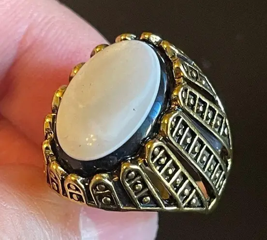 Opal black onyx gemstone 18k gold plated ring size 7.5