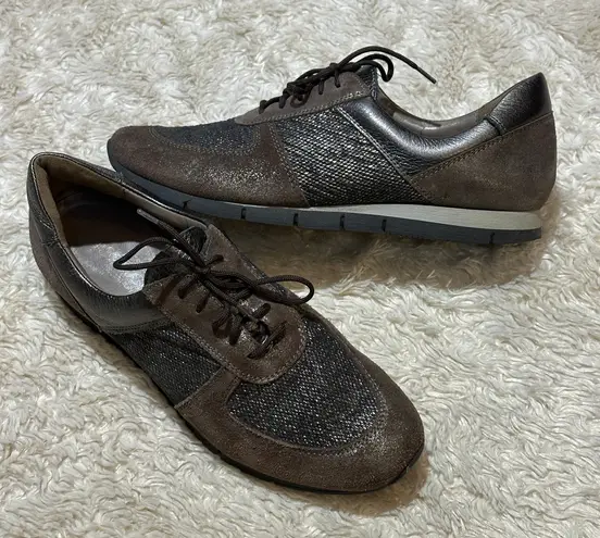 Sesto Meucci Corin Sneakers Size 7.5 Womens Chocolate Brown Metallic Suede