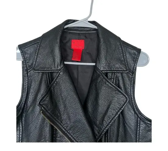 Christina Black Sleeveless Leather Vest with Wide Collar and Asymmetrical Zipper Size M