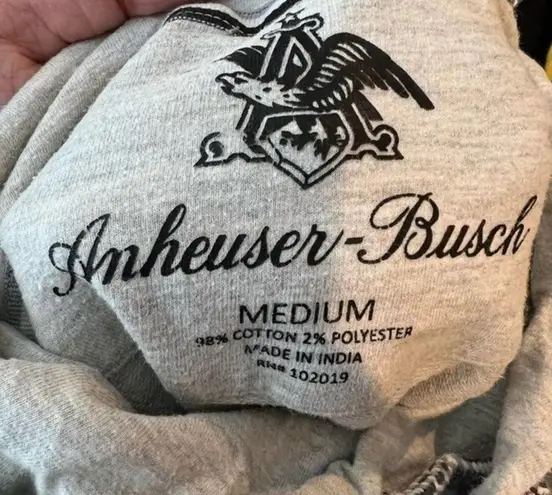 ANHEUSER BUSCH WOMEN MEDIUM GRAY BIG SHRUG NECK LOGO HOODIE SWEATSHIRT medium