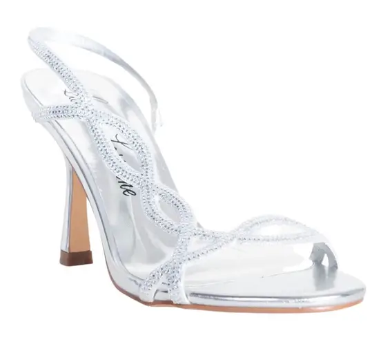 Lauren Lorraine Malaga Rhinestone Slingback Stiletto Sandals Silver Heels Sz 7.5