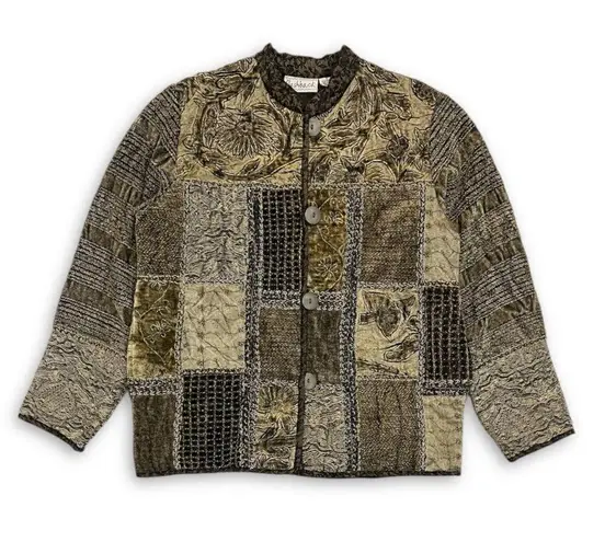 Flashback Velour Patchwork Blazer Jacket Size Small Brown