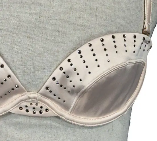 Honey Birdette SZ 34C Crystal Champagne Bra Underwire Demi Satin Adjustable New