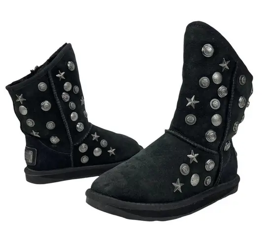 Australia Luxe Angel Classic Short Black Studded Sheepskin Fur Women Boot US 6