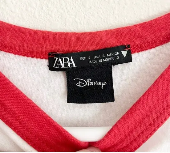 ZARA x Disney RARE Mickey Mouse Graphic White & Red Ringer Shirt Top Size Small