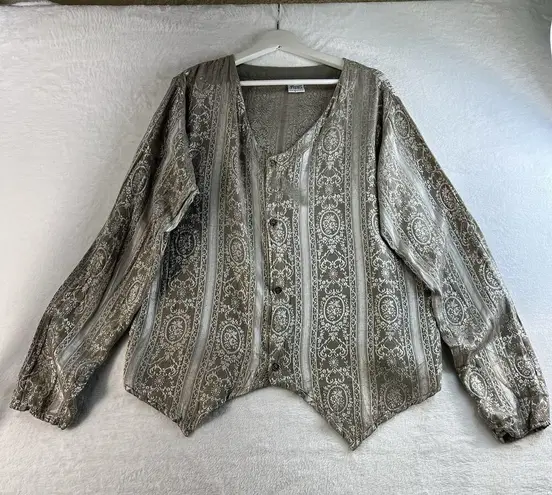 CP Shades Vintage L Blouse Jacquard Flax Asymmetrical Lagenlook Cottagecore Boho