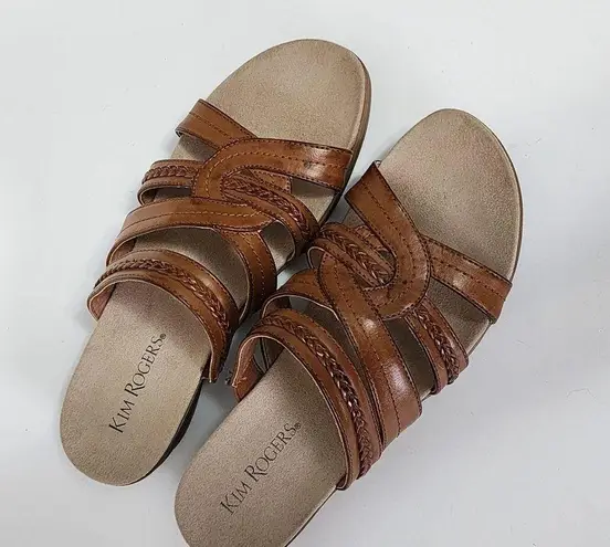 kim rogers Kim Roger Domina Chestnut Faux Leather Braided Slide Sandals Size 8