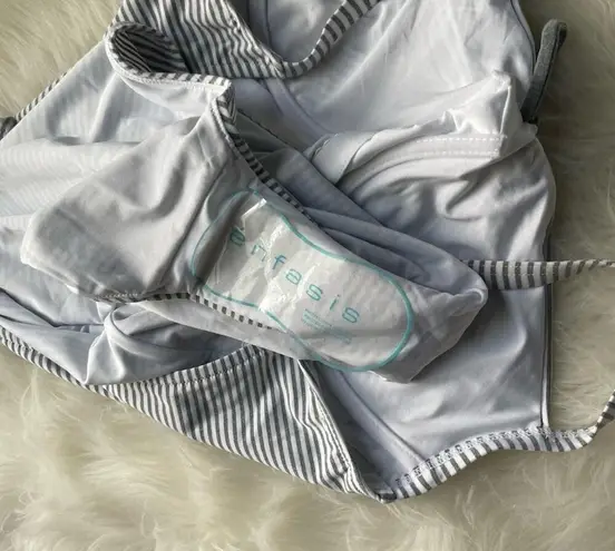 Striped One Piece Swimsuit Grey & White by Enfasis NWOT Gray Size 8