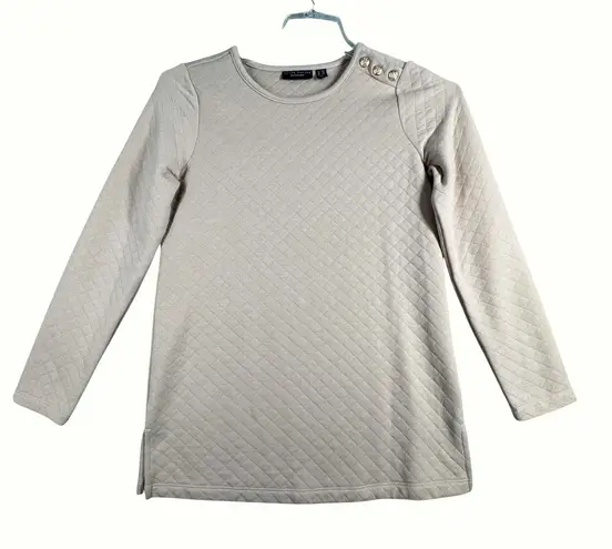 Susan Graver Tunic Top Button Accent Quilted Long Sleeve Comfort Casual XXS