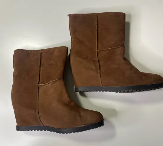 Sugar Brown Suede Wedge Boots Size 9.5
