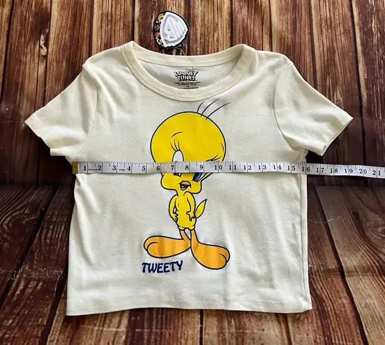 Looney Tunes Women Short Sleeve Crew Neck Tweety Crop Top Size Juniors Large