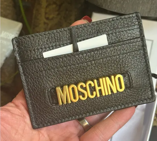 Moschino Authentic Leather gold Logo card case