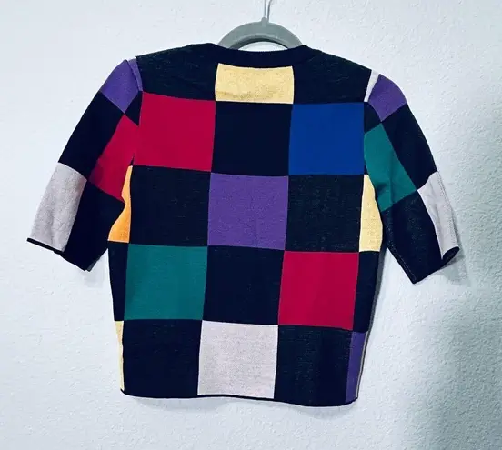 Staud Bain Checkered Knit Short Sleeve Crewneck Top Size XS Y2K Pixar Arthoe Black