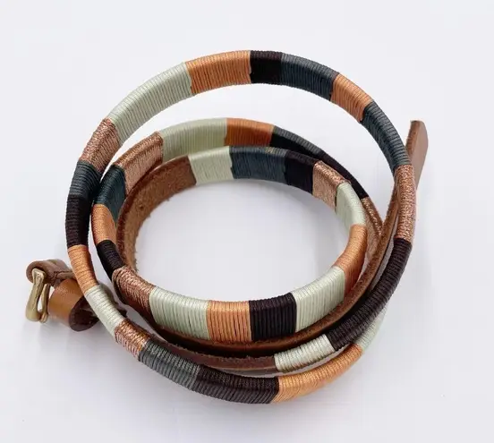 J.Crew  Thread-Wrapped Belt Brown Leather Metallic Color Block Size Medium Boho