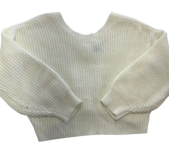 Lulus Sweater Womens Small Ivory White Knit Pullover Crewneck Casual V Back