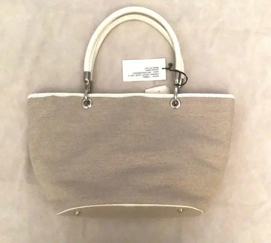 NWT. Castellari linen purse with leather trim