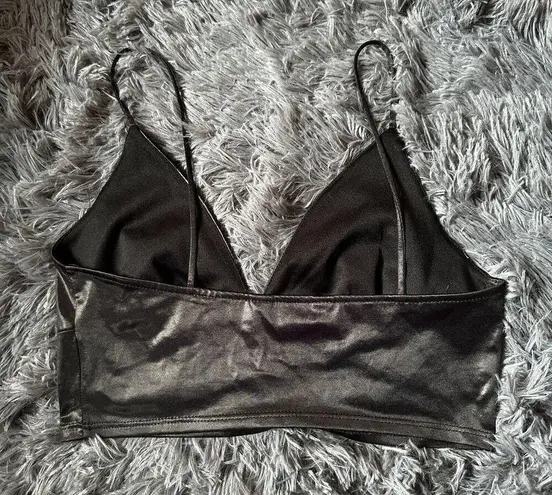 Miss Selfridge  crop top womens 2 small black metallic satin bralette festival