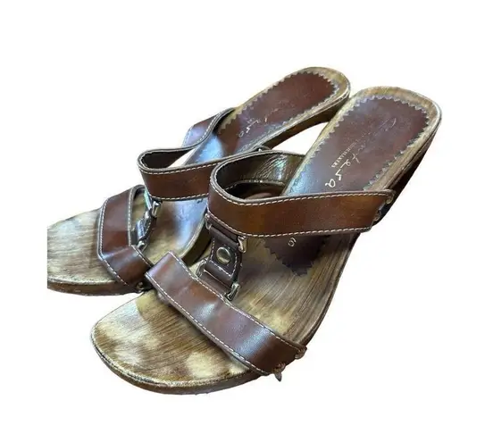 Italian Shoemakers Contesa Wood Look Wedge Brown Sandals Sz 6 Made In Italy