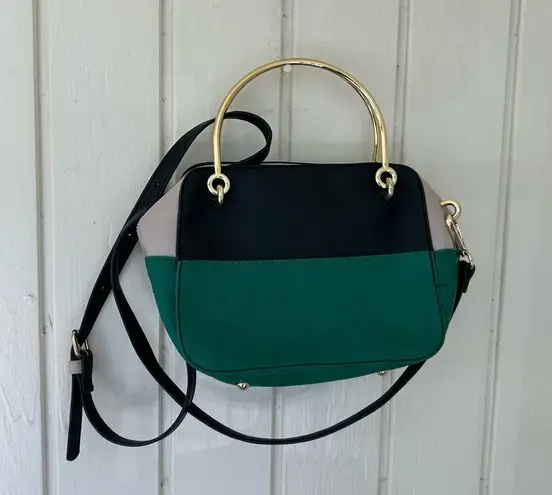 Purse Elegant Green and Black Satchel with Gold Handle/CESCA