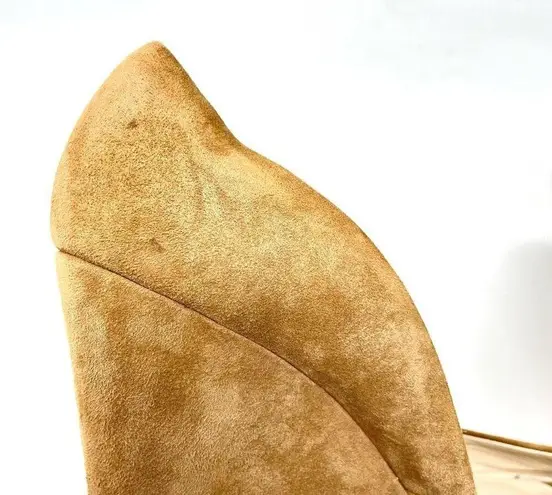 Michael Kors Vail Tan Camel Suede Leather Peep Toe Wedge Heels Shoes womens 10