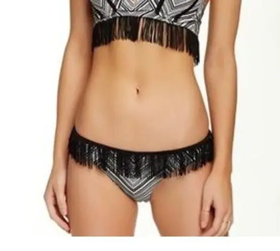 Beach Bunny Crossroads Fringe Cheeky Scrunch Bikini Bottom Black White Size XL