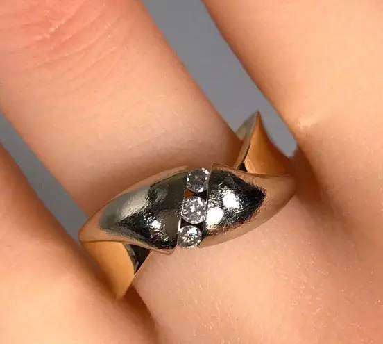 14KT .28 CARAT DIAMOND SOLID YELLOW & CHAMPAGNE GOLD BYPASS RING