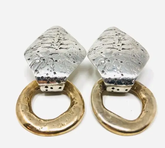 Hand tooled artisan sterling/brass earring, 19.6g