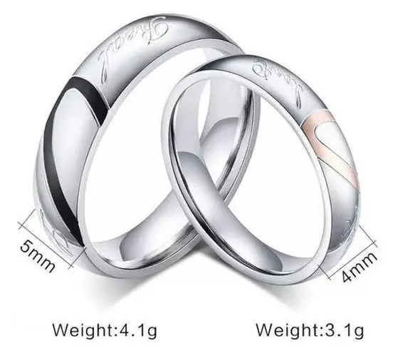 2pcs Heart Shaped Couple Rings Silver