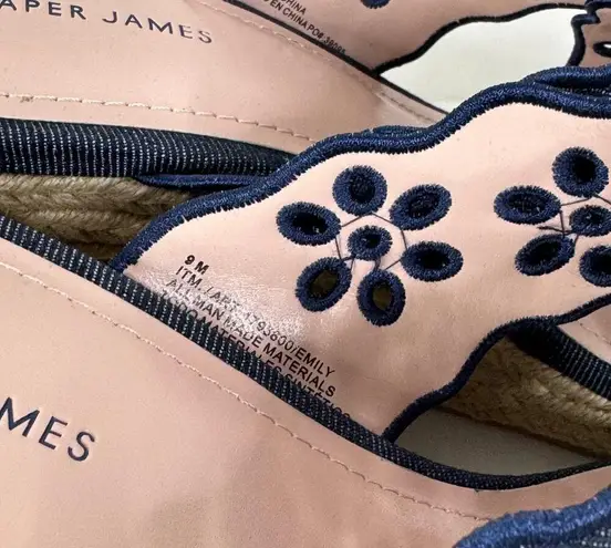 Draper James Emily Eyelet Blue Denim Walkable Wedge Sandals Size 9 NWB