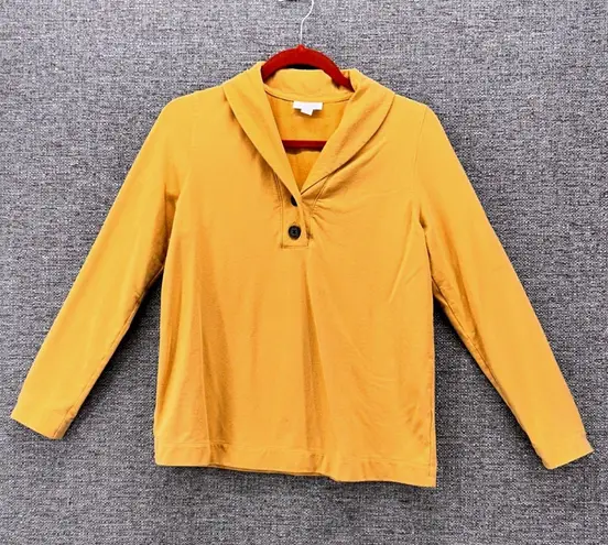 J Jill Shawl Collar Pullover Top Button Up Pima Cotton Blend Yellow S